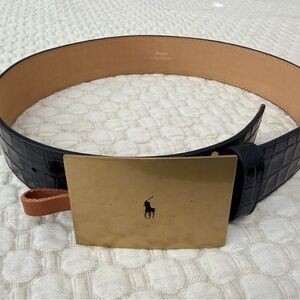 Polo by Ralph Lauren Black and Gold Croc-Embossed Belt for women XS NWOT